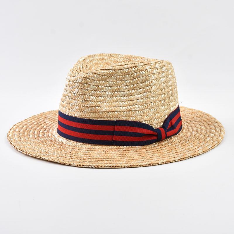 Natural Wheat Straw Fedora Hat Women Summer Beach Panama Caps Bowknot Ribbon For Holiday Party