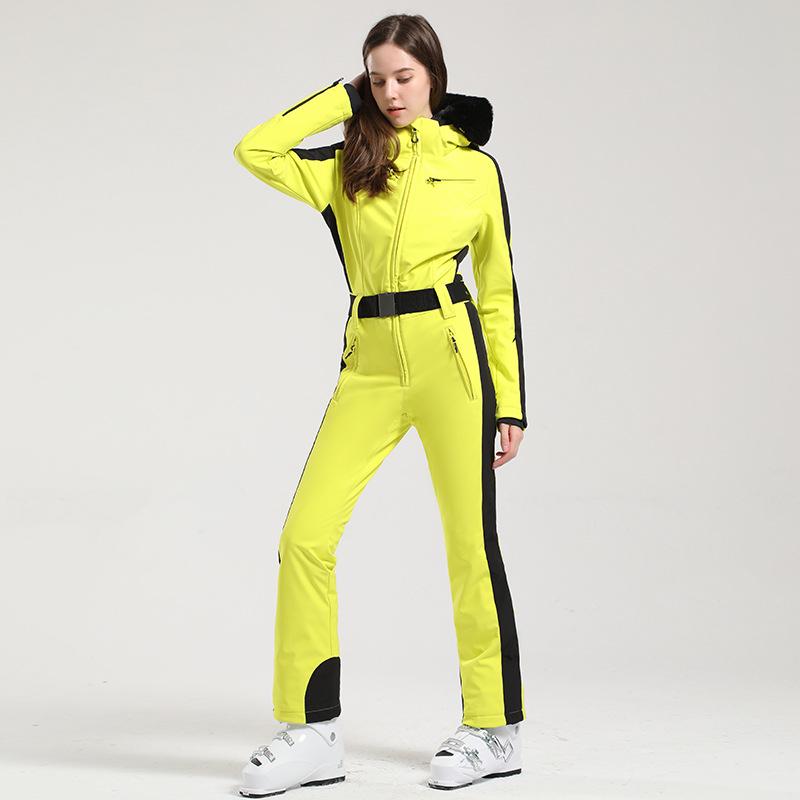 Women's Slimming One-Piece Windproof Ski Suit - Thickened and Warm
