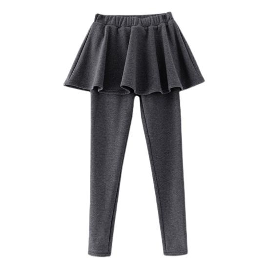 Women Winter Culottes Pants Solid Color High Waist Pleated Skirt Pants Fake Two Piece Leggings-Skirt Combo