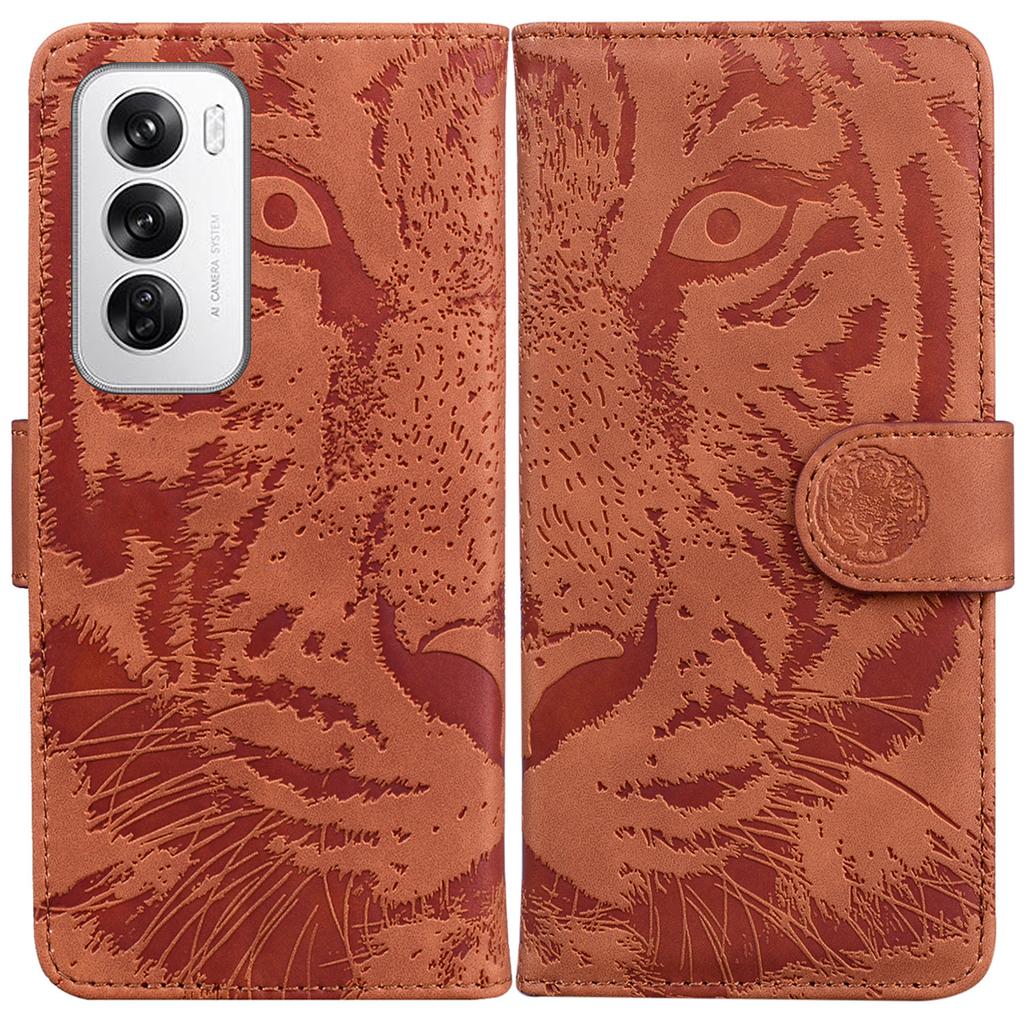 For Oppo Reno12 5G (Global) Wallet Phone Case Tiger Imprint Leather Flip Cover