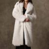 Womens Long White Faux Fox Fur Coat Winter Warm Oversized Outerwear With Collar No Hood