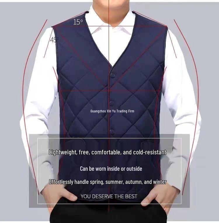 Herrväst i Plusstorlek av Bomull - Höst/Vintervärme med Sammetsfoder, Klassisk Ärmlös Stil för Medelålders Mode.