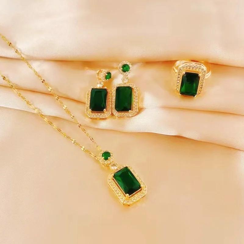 Squisita moda bottiglia di profumo di smeraldo collana orecchini anello set da 3 pezzi set classico di gioielli per banchetti nuziali regalo di compleanno