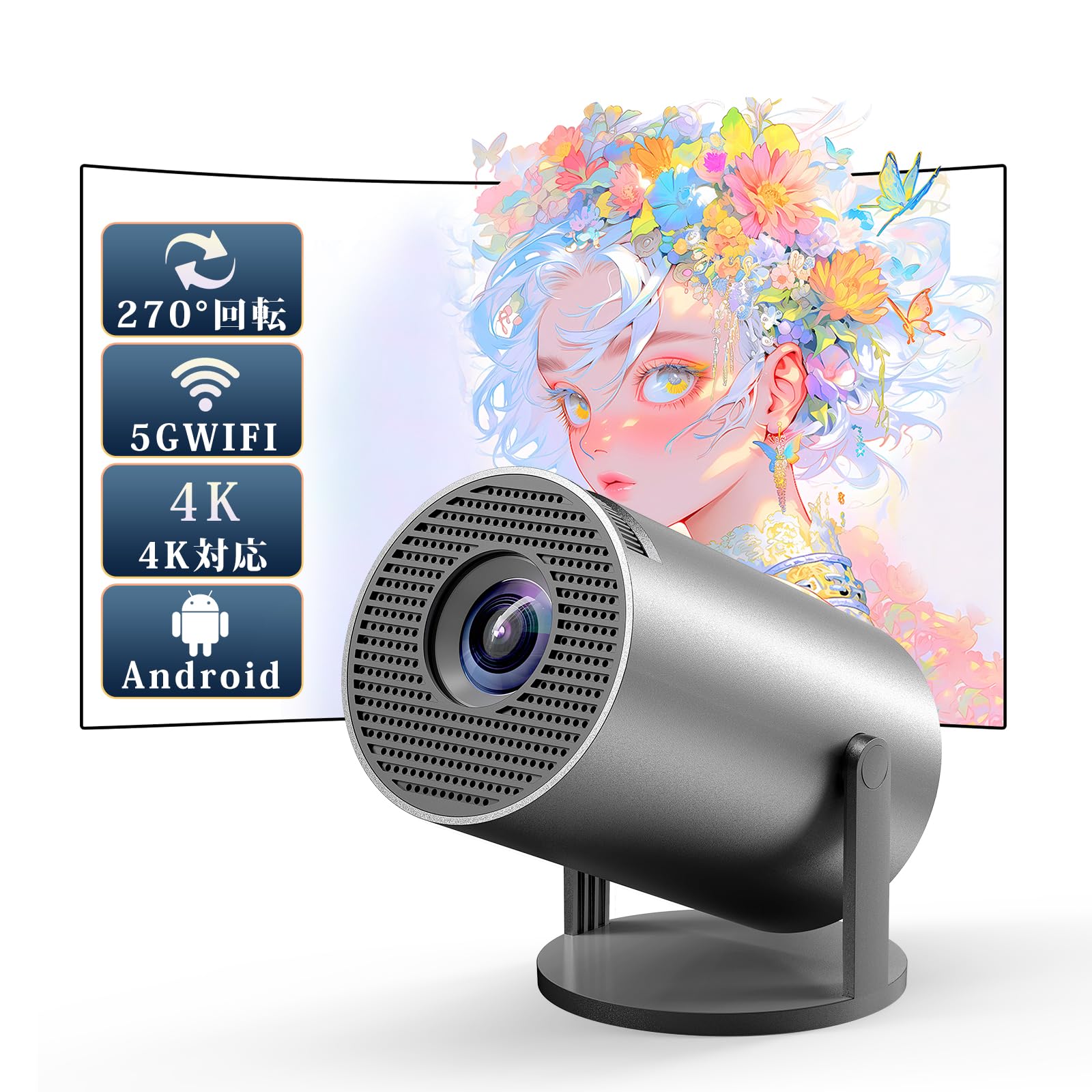 

JUUE Small для домашнього користування Оснащений Andriod 5G Wi-Fi 300ANSI Сумісний із 1080P Домашня стеля Автоматичне масштабування Keystone Вбудований міні-пульт HiFi чорний