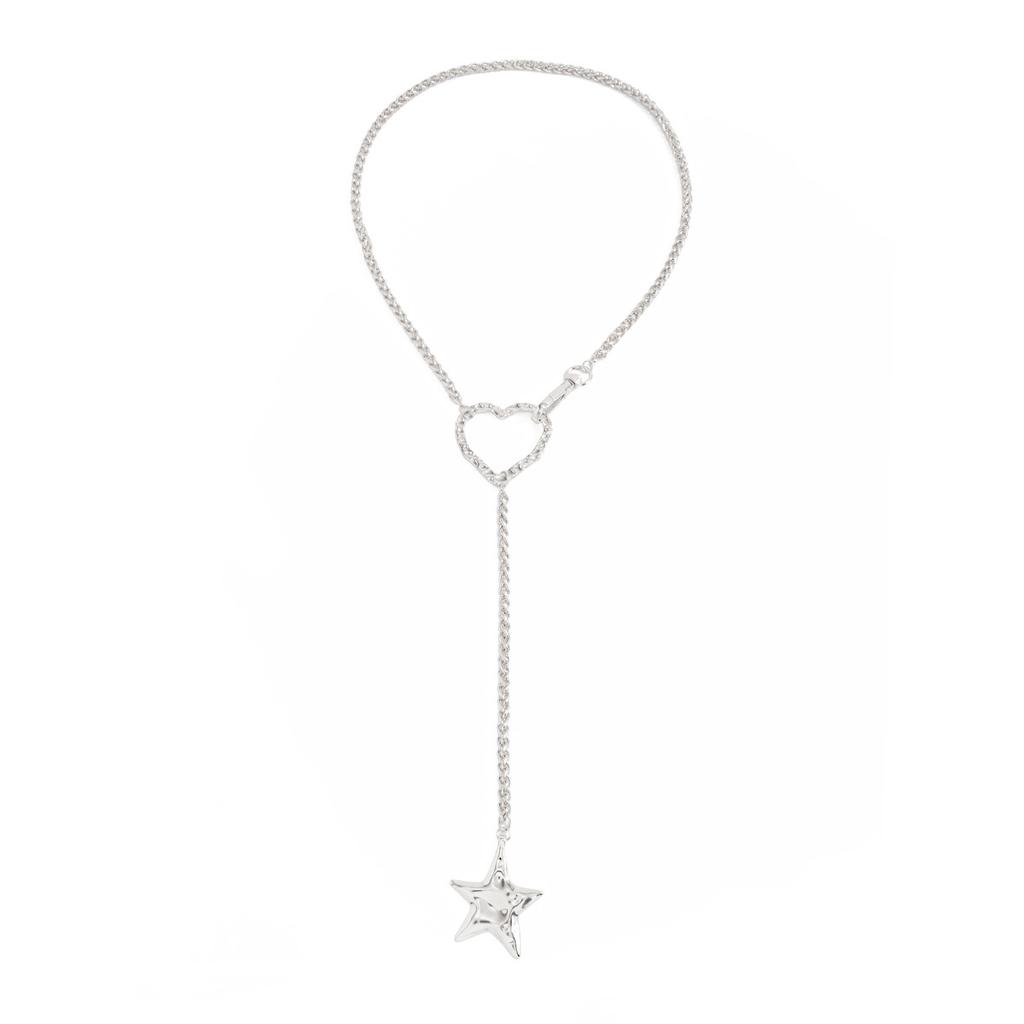 European and American Hip-hop Star-shaped Pendant Long Necklace, Creative Hollow Heart Necklace for Women