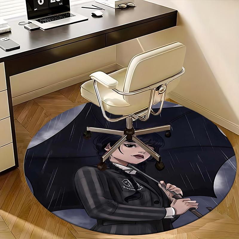 Wednesday Addams Chair Mat Round Rug-Office Carpet, Machine Washable, Non-slip, Suitable for Living Rooms, Bedrooms