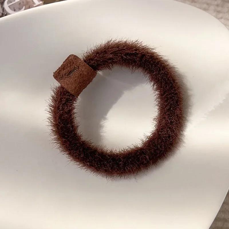 Autumn and Winter Plush Maillard Color Hair Rope Girl All-match Marine Belt Head Rope High Elasticity Basic Rubber Band Hair Ring