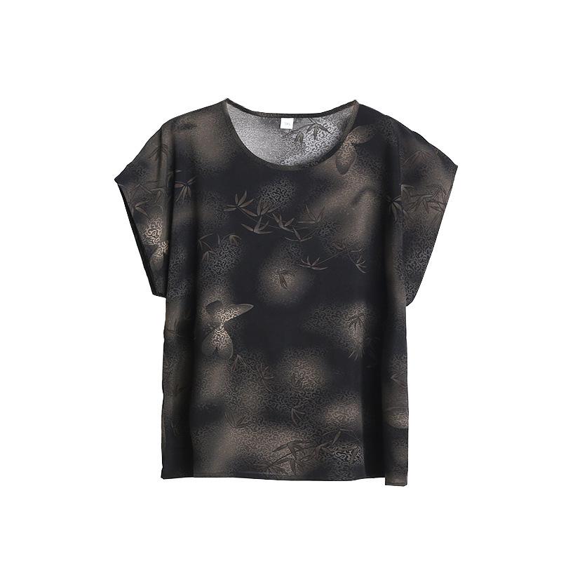 Elegant Cotton Jacquard Slimming Short-Sleeve T-Shirt for Women
