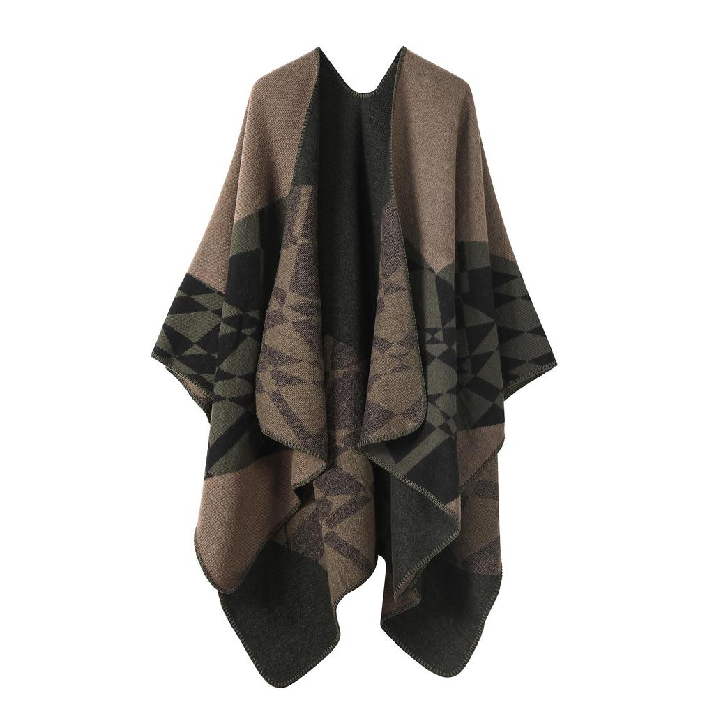 Solid Color Striped Shawl Cardigan: Warm, Versatile Imitation Cashmere Scarf for Autumn and Winter