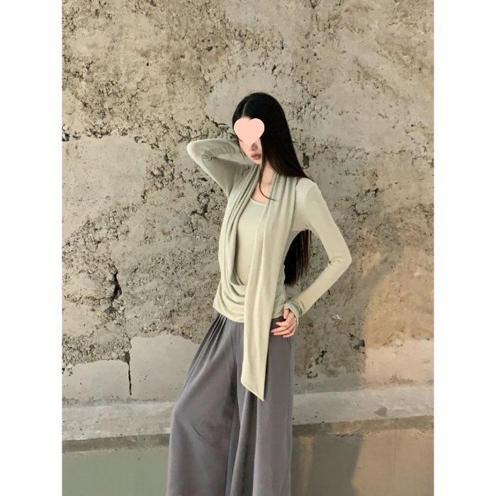 Casual Lazy-Style Long Sleeve T-shirt with Random Cut Design Large