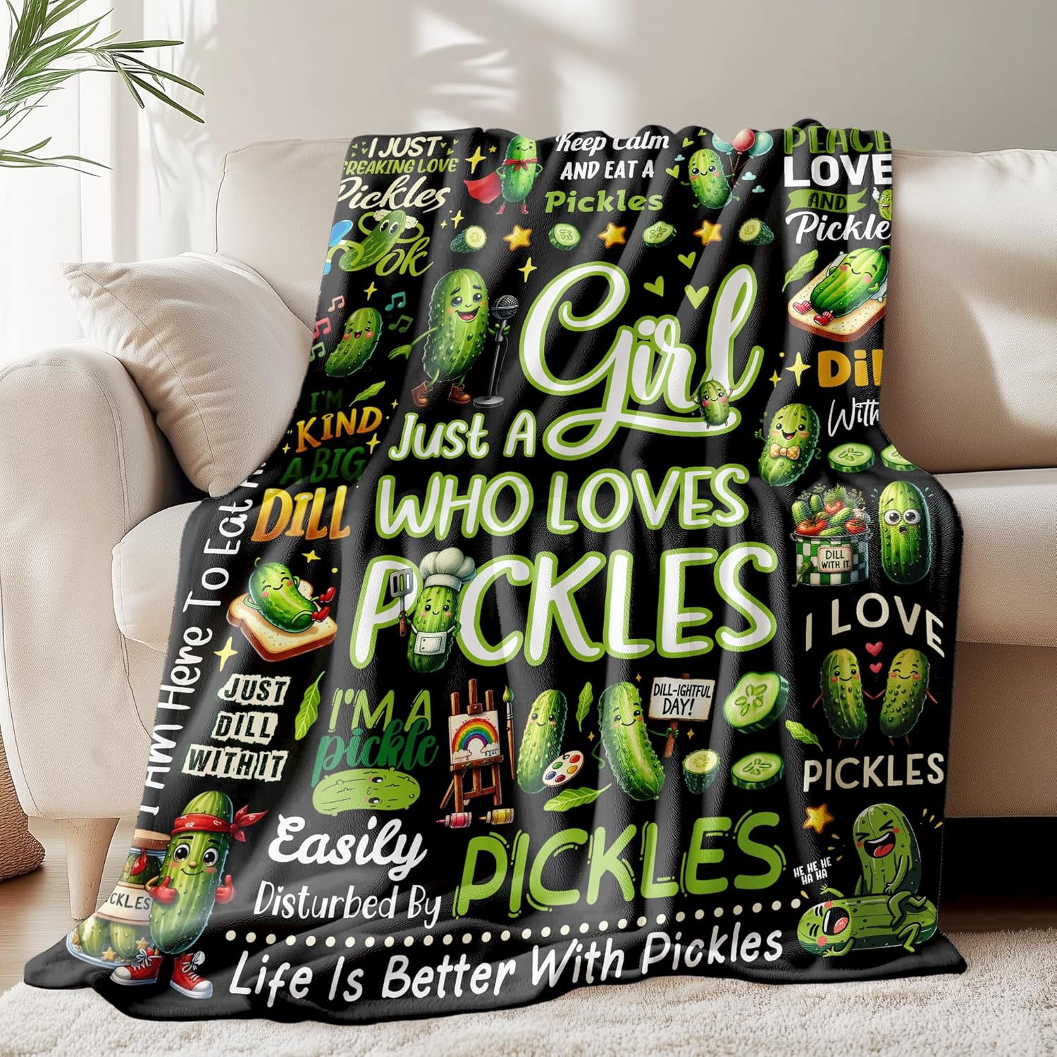 Pickle Gifts Blanket for Girls Kids - Just a Girl Who Loves Pickles - Funny Dill Pickle Chips Food Plush Comfy Soft Fleece Throws Sheet Quilt 50 x40 40 x50 for Kids/Children
