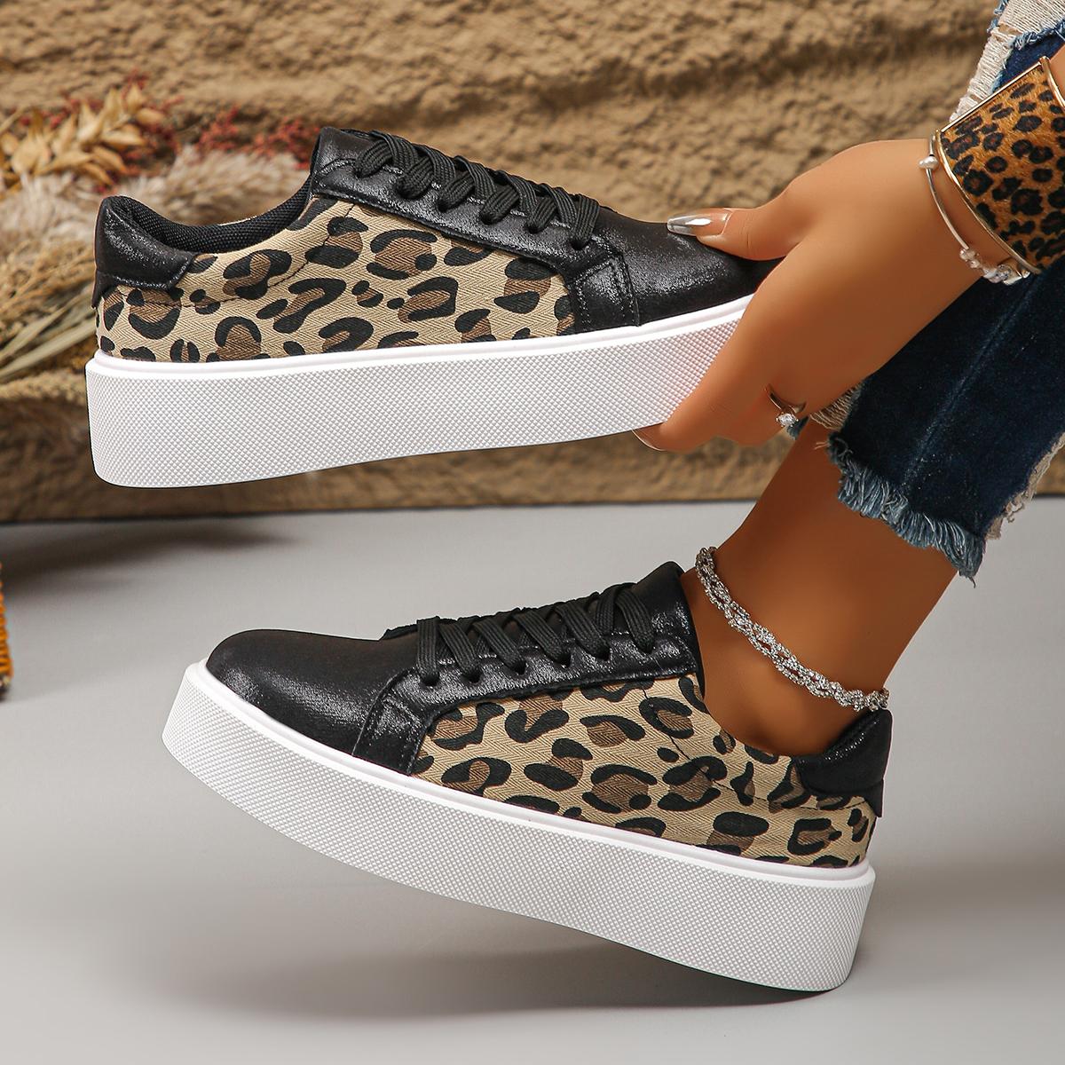 

Women Sneakers Casual Leopard Print Flat Bottom Women Shoes Thick Heel Spring Autumn Sneakers Women Low Top Slip-On Loafers 36