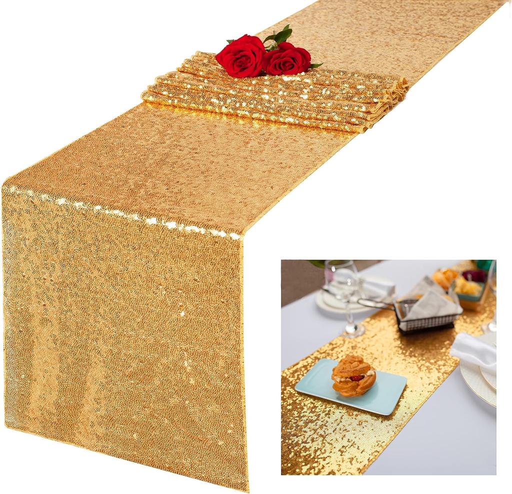 Sequin Table Runner Glitter Gold For Wedding Banquet Holiday Birthday Party Baby Shower Bridal Shower Engagement Decor