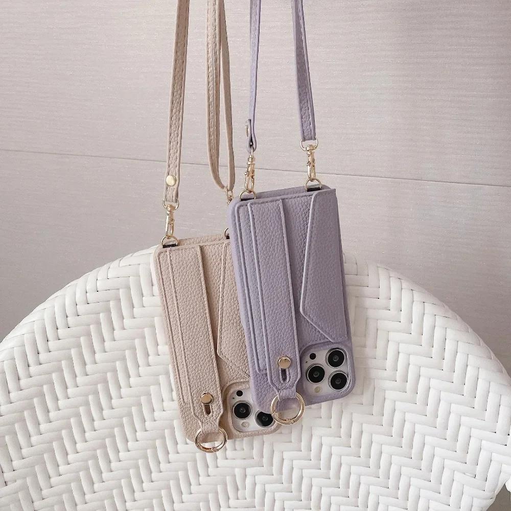 For iPhone16 Wrist Strap Ring Wallet with Card Slot Holder Phone Case for IPhone 15 Plus Pro Max Crossbody Leather Cover
