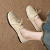 Fashion Women's new leather cowhide lace up woven fabric round toe low heel comfortable plus size single shoe casual shoes