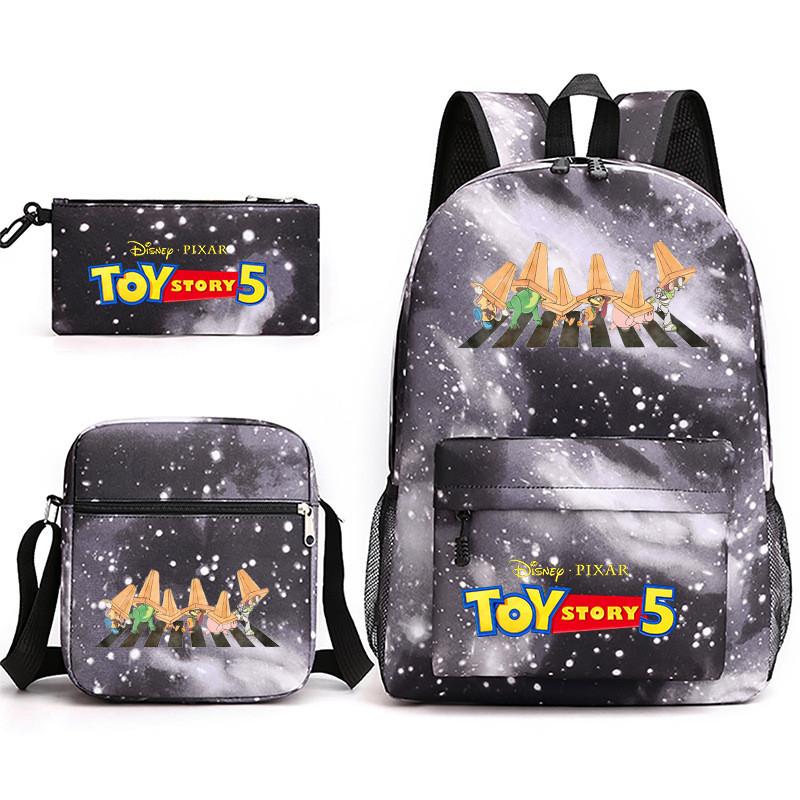 Toy Story Cartoon Print Oxford Canvas Backpack With Zipper Closure For Casual Travel Teens