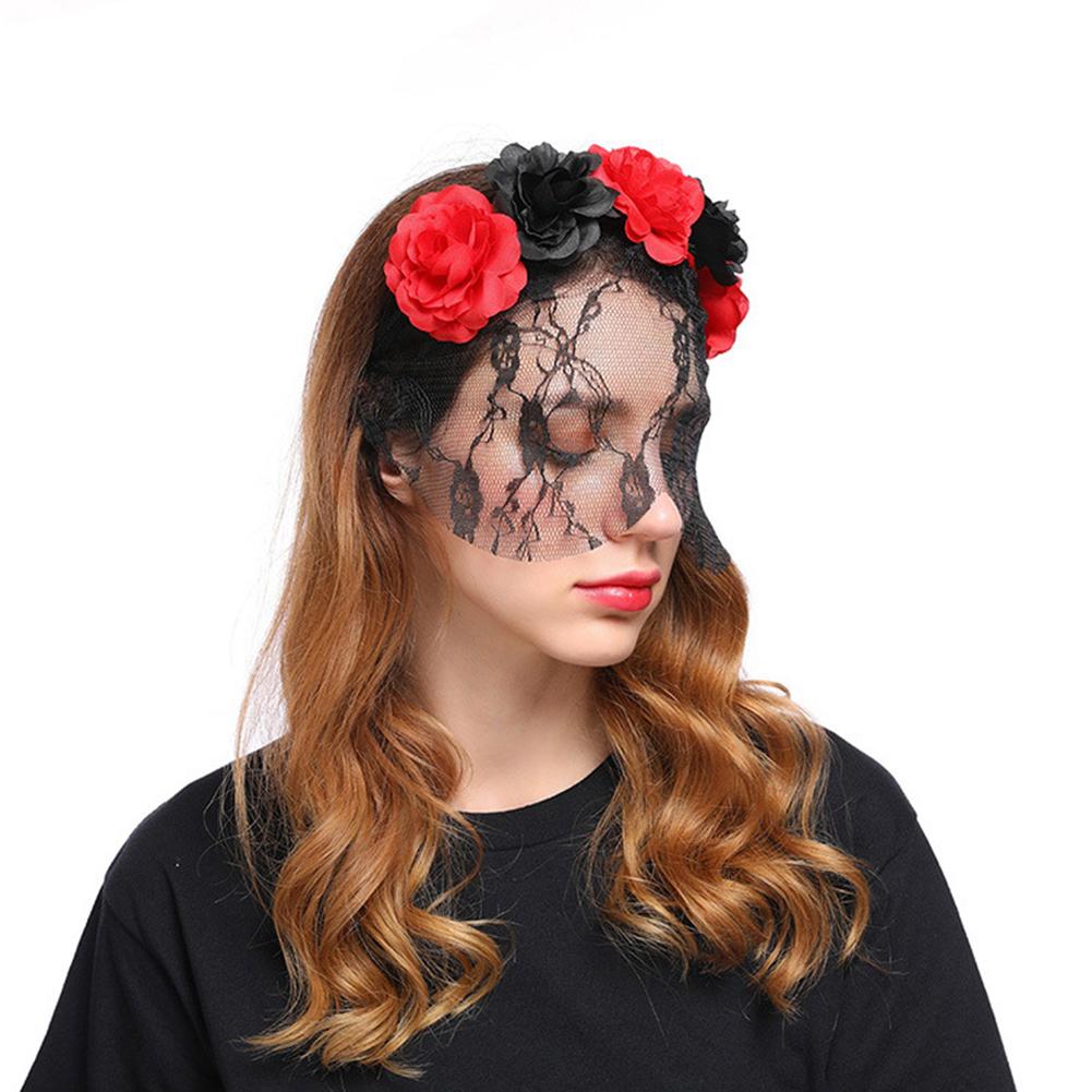 Women Elegant Fashion Rose Design Lace Veil Headwear Retro Mask for Halloween Party