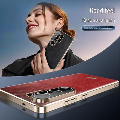 Samsung S26 Ultra Oil Wax Leather Electroplated Frame Drop-Proof S25 Ultra Business Case