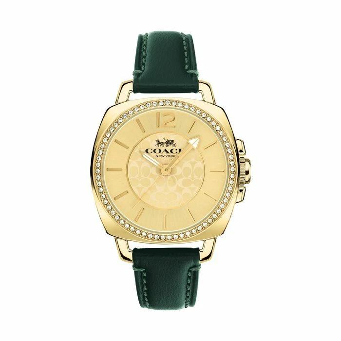 

Coach Boyfriend Women s Green Leather Strap Gold Watch 14503982 золотий