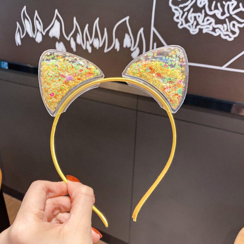 Sequin Quicksand Hair Band Crown Transparent Hair Hoops Creative Cat Ear Headbands  Children