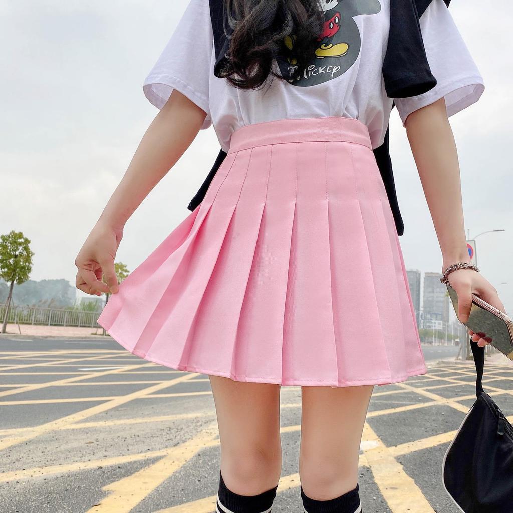 Women's High-Waist A-Line Pleated Skirt - Solid Color, JK Style, Slim Fit, for Spring/Summer/Autumn 2024, Small Size