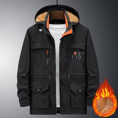Giacca casual da uomo autunnale e invernale in pile antivento, ampia, abbigliamento da uomo in cotone, cappotto caldo multitasche taglia grande da uomo