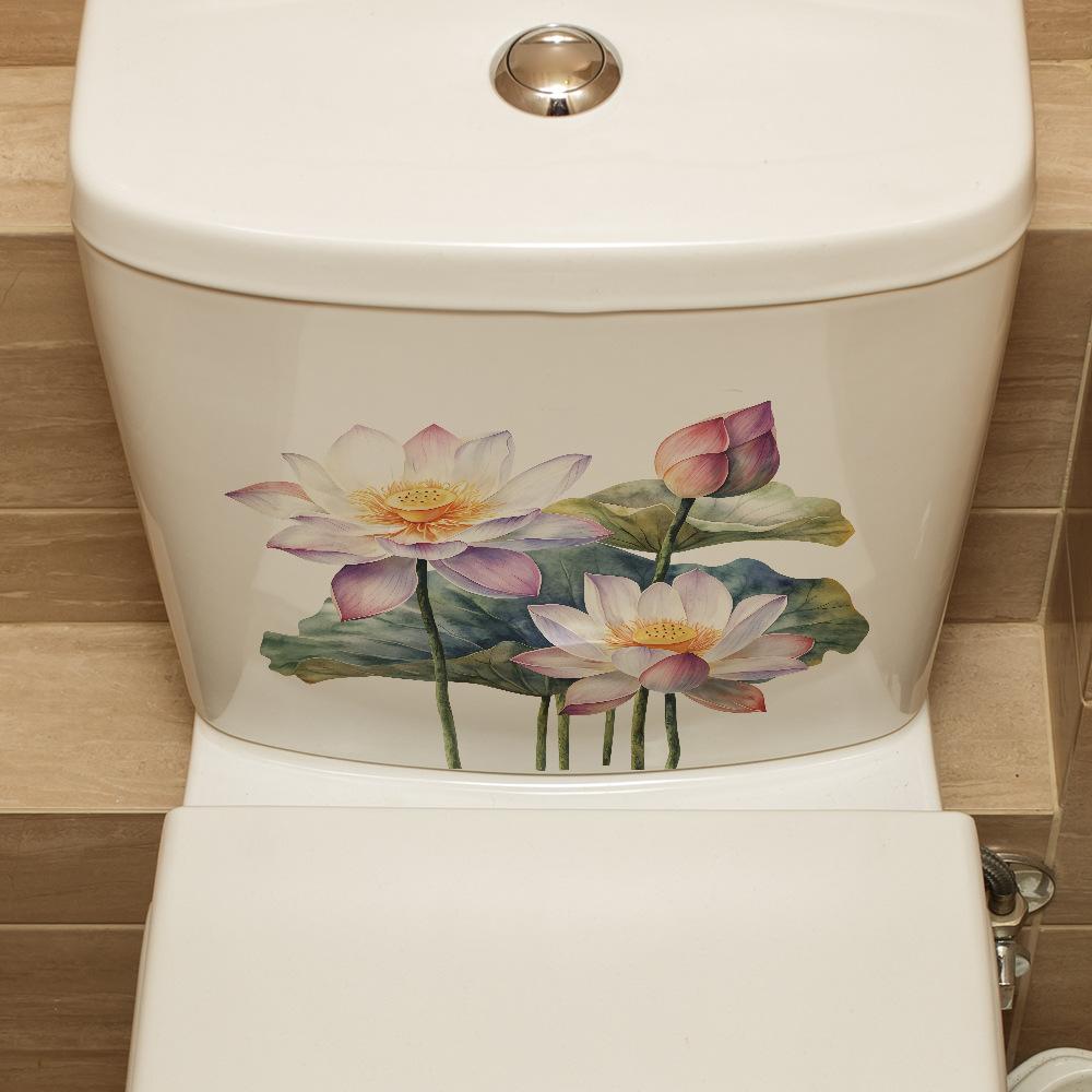 Simulation Bemalte Lotus Lotusblätter Badezimmer WC Aufkleber Heimverschönerungsaufkleber