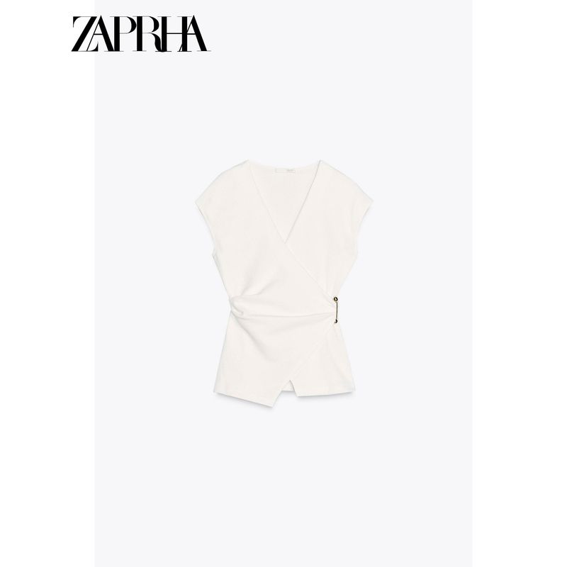 Zaprha2025 Summer New Unique Pin Decoration Texture Sleeveless Double Placket V-neck Shirts Top Women 3644177