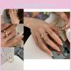 Stylish Korean Ddp Geometric Pearl Ring With Adjustable Elastic Band For Women