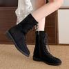 Fashion Fashion Cross Lace Up Mid Calf Boots Women Autumn Winter Low Heels Faux Suede Boots Woman Zipper Square Toe Short Booties Mujer