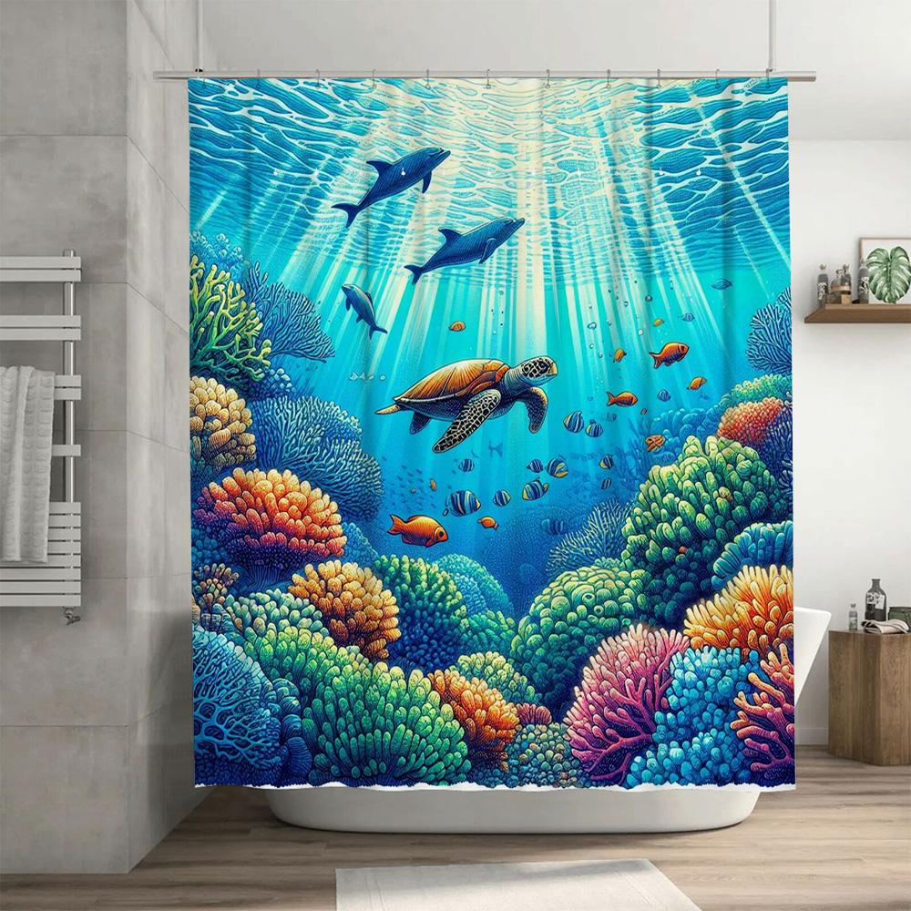Beautiful Underwater World Shower Curtain With Tropical Fish And Coral Reef Waterproof Fabric Bathroom Decor For Kids And Adults