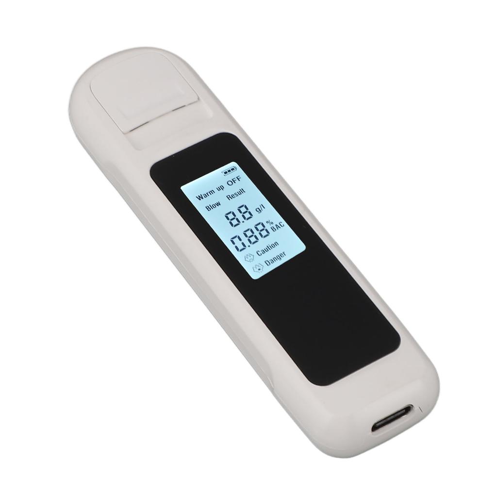 Alcohol Tester High Accuracy LCD Display USB Charging Portable Automatic Shutdown Breath Alcohol Tester for Home White