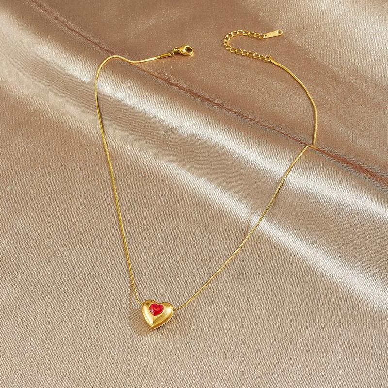 Edelstahl Farbiger Zirkon Inlay Herz Liebe Anhänger Halskette Damen Neue Mode Seilkette Schmuck Glamourös