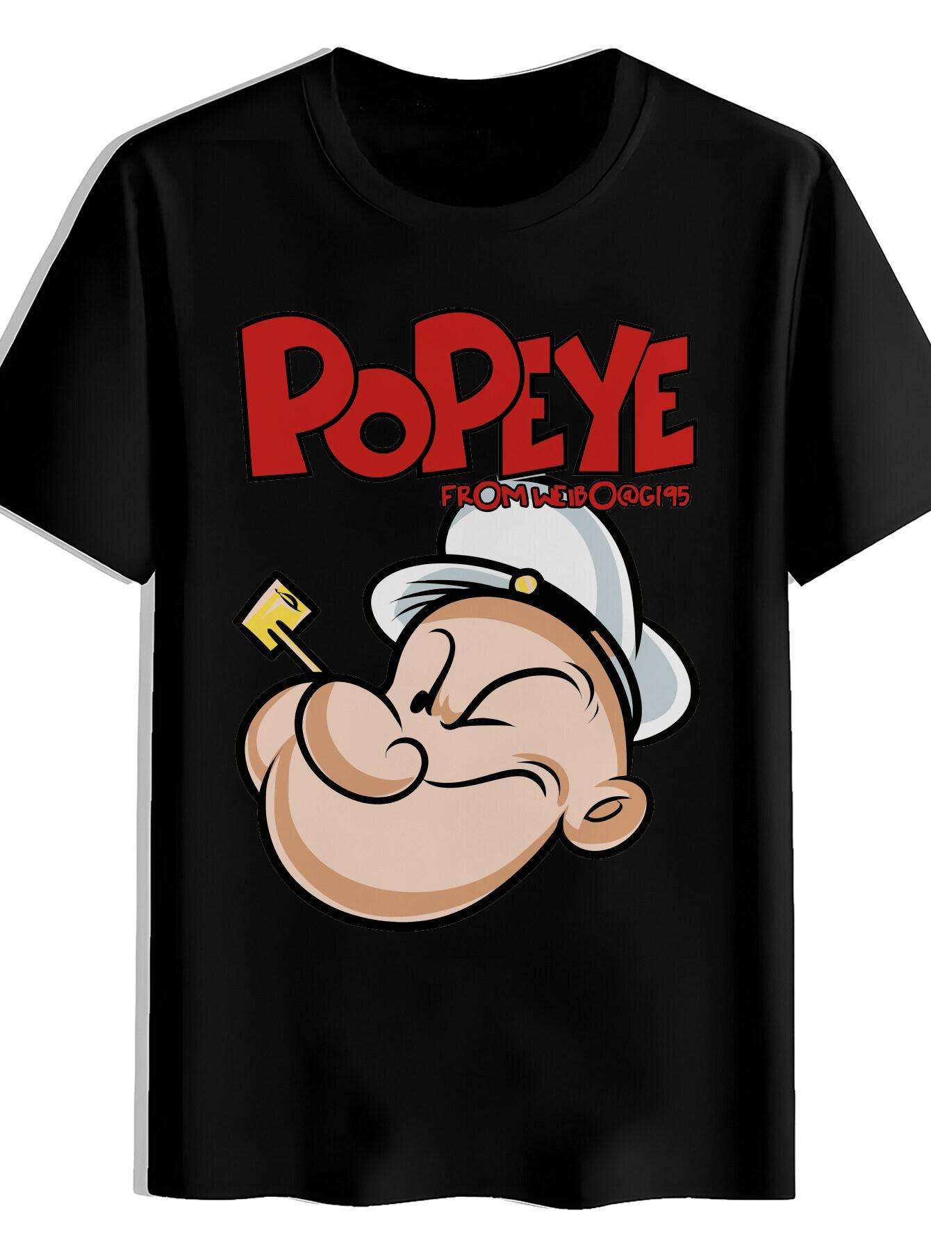 T-shirt Popeye the Sailor Graphic - Vintage Cartoon Print with Classic Popeye & Olive Oil Can Design XS