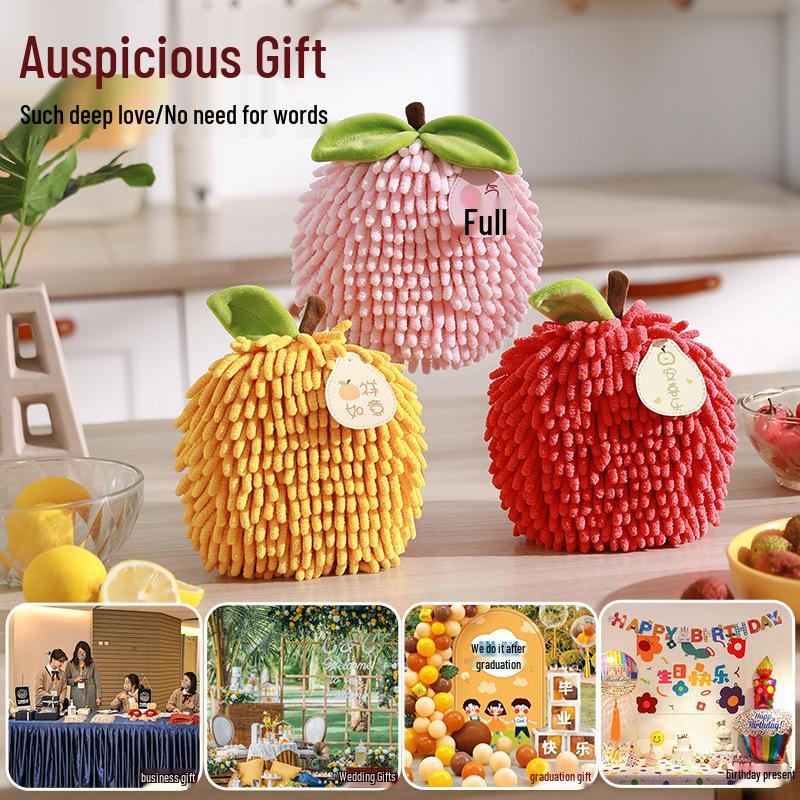 Creative Chenille Fruit Hanging Hand Towel – Absorbent, Quick-Drying, Cute Kitchen Towel Ball.