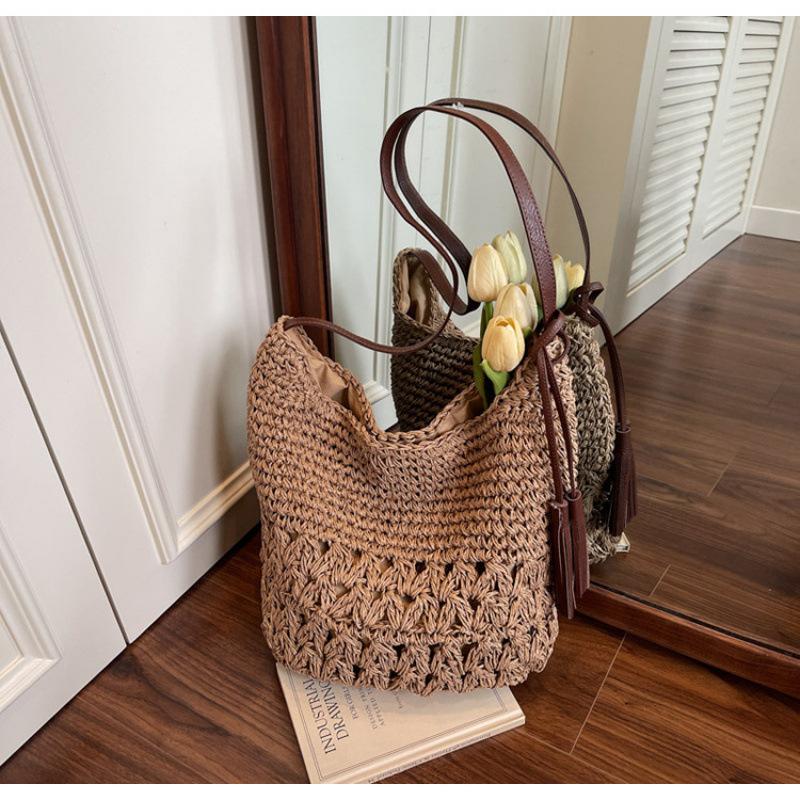 Woven Large-capacity Bag Women's 2025 New Summer Fashion Messenger Bag Korean Literary Trend Shoulder Shopping Bag