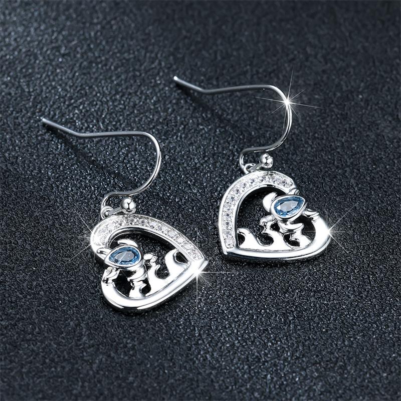 Cute Female Big Heart Drop Earrings Silver Color Dangle Earrings For Women Luxury Blue Turtle Crystal Stone Wedding Jewelry