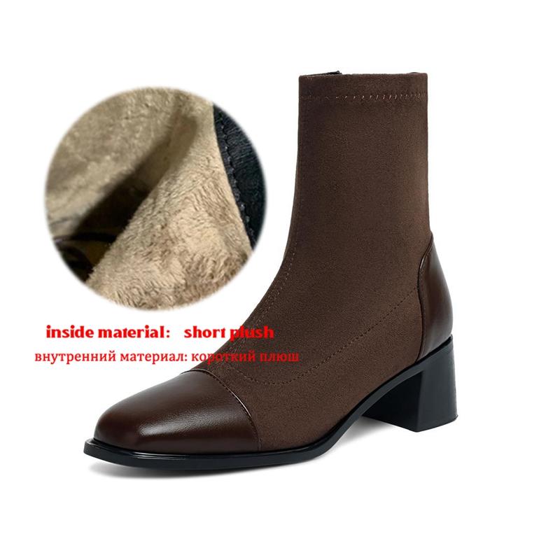 

Krazing Pot Microfiber Flock Square Toe Med Heels Elastic Boots Size 43 Zipper Women Basic Design Ankle Boots 33