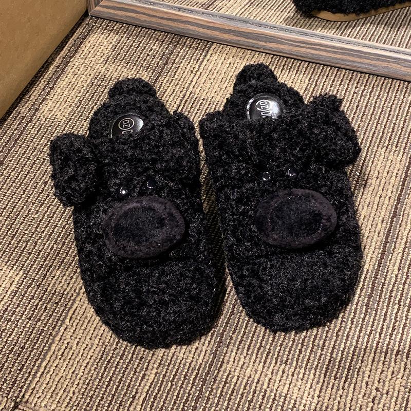 2025 autumn and winter new cartoon thick-soled fluffy slippers women wear open-toed plush home cotton slippers