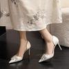 2025 Hot Sale New Fashion 8cm High Heel White Wedding Shoes Banquet Women Pumps Thin-heel Pointe Pumps Luxury Shoes