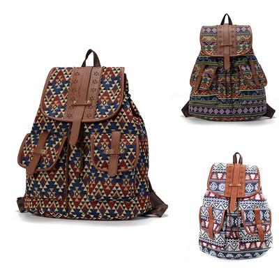 Damen Ethno Streifen Retro Rucksack Freizeittasche