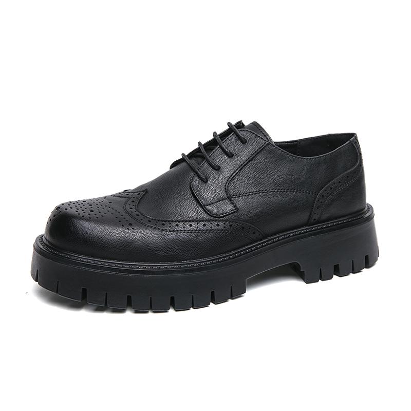 Fashion Boston Style Handmade High Quality Fashionable Carved Thick Sole Non Slip Artist Actor Height Increase Men Comfort Oxford Shoes
