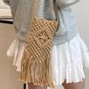 2025 Summer New High-value Handmade Cotton Thread Woven Bag Shoulder Underarm Bag Straw Woven Bag Hollow Beach Bag