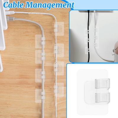 Cable Clips, Wall-mounted Cable Management Tool, Self-adhesive, No-drill Storage Clips, Power Strip Cable Organizer, Nail-free