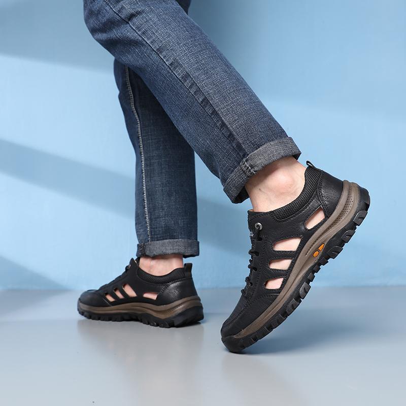 Summer Men Casual Shoes Fashion Leather Breathable Sandals Outdoor Hiking Sneakers High Quality Lace-up Sport Shoes for Men Shoe