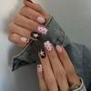 24PCS Y2k Pink French Press On Nails Brown Polka Dots Sweet Cool Star Fake Nails Spice Girls Wearable Medium Square False Nails