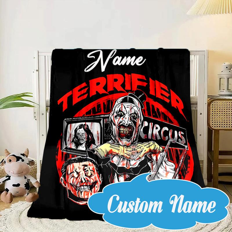 Custom Name Pennywise Clown Horror Blanket Bed Sofa Blanket Flannel Blanket for Camping, Hiking, Picnic Essentials,gift for Fan Family