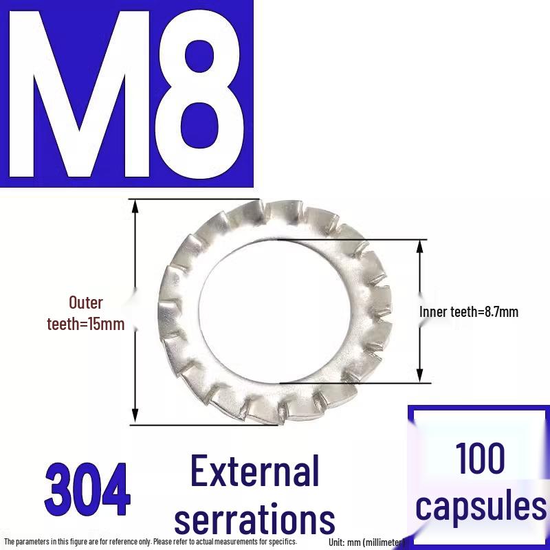 304 Stainless Steel External & Internal Tooth Lock Washer, Anti-Slip, Anti-Loosening, Size M6-M30