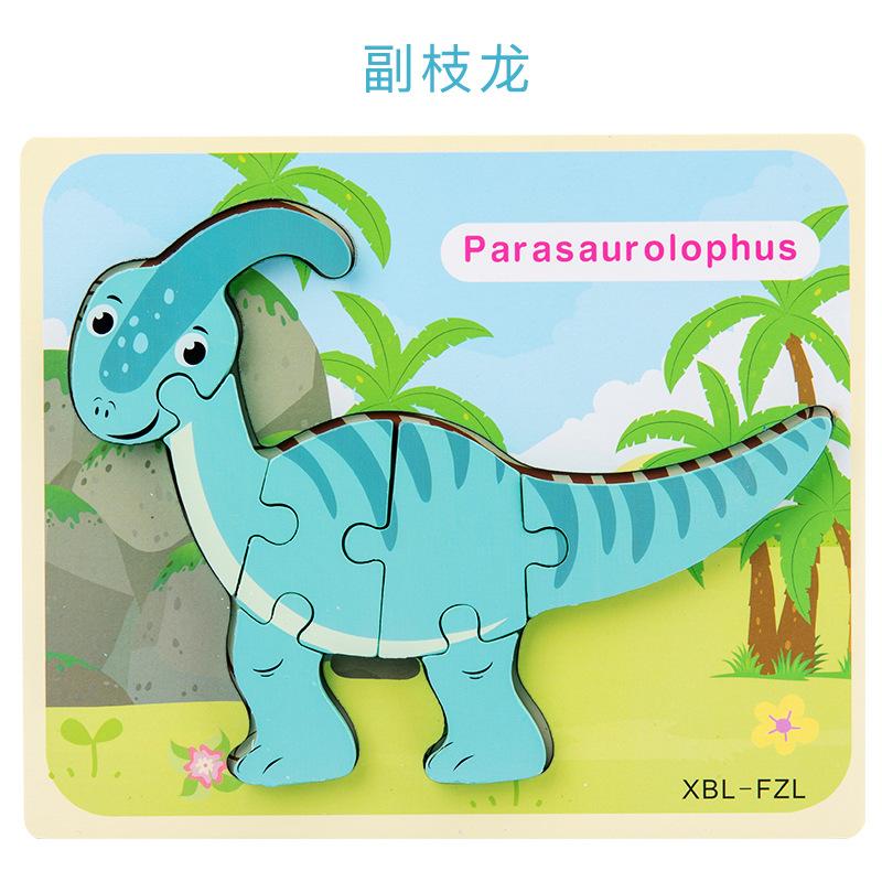 Dřevěné Vzdělávací Kognitivní Dětské Vzdělávací Hračky Stavební Kostka Tvar Dinosaurus Párování 3D Trojrozměrné Puzzle
