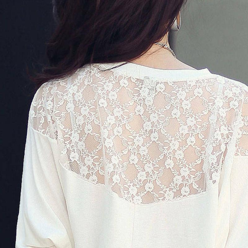Spring Autumn Round Neck Lace Hollow Out Loose Casual T-shirt Ladies Batwing Long Sleeve All-match Pullover Top Women's Clothing